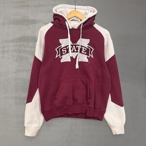 Vintage Mississippi State Hoodie Maroon White Bulldogs Embroidered Large